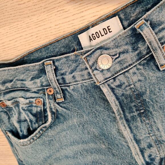 Agolde Riley Crop Jeans Womens 28 High Rise Button Fly Distressed Comfy Casual - Picture 7 of 16